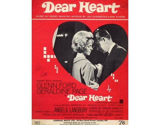 7256 | Dear Heart - Film title music of the movie "Dear Heart" - Featuring Glenn Ford and Geraldine Page