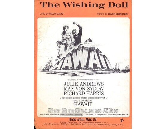 7780 | The Wishing Doll - Song - From the picture "Hawaii" - Featuring an illustration of Julie Andrews, Max Von Sydow and Richard Harris