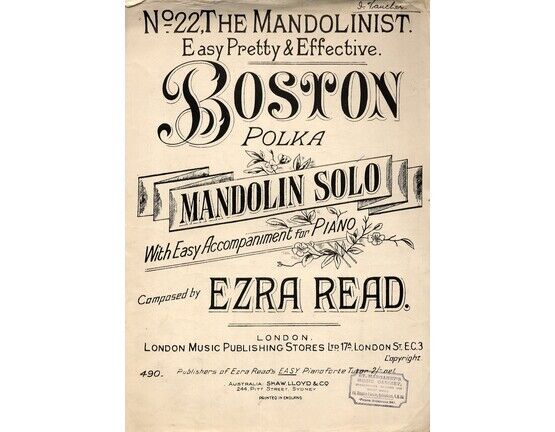 7795 | Boston Polka - Mandolin Solo with Easy Accompt. for Piano - No.22 The Mandolinist
