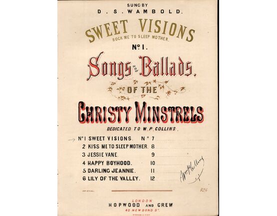 7798 | Sweet Visions (Rock Me to Sleep Mother) - Sung by D. S. Wambold - Song No. 1 from "Songs Ballads of the Christy Minstrels"