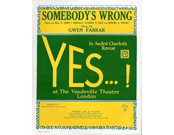 7807 | Somebody's Wrong - Sung by Gwen Farrar in Andre Charlot's Revue