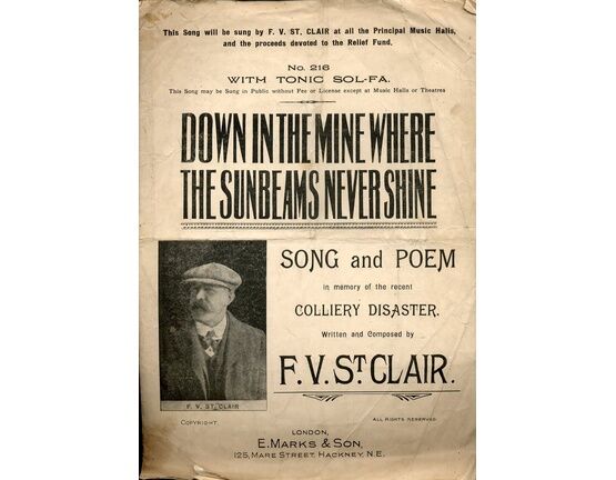 7822 | Down In The Mine Where the Sunbeams Never Shine - Song and Poem featuring  F V St. Clair