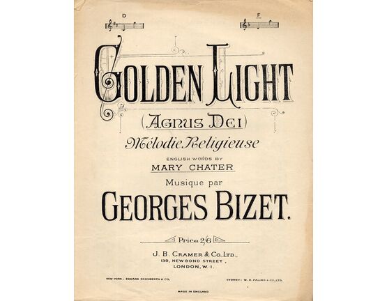 7862 | Golden Light (Agnus Dei) - Song in the key of F major for Higher Voice
