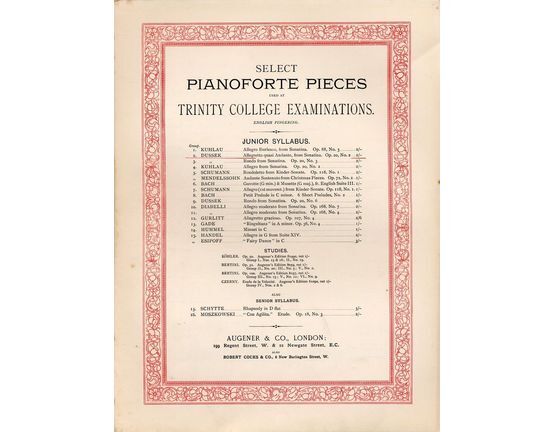 7915 | Allegretto quasi Andante from Sonatina Op. 20, No. 2 - Select Pianoforte Pieces used at Trinty College Examinations - Junior Syllabus - English Finger
