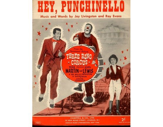 7979 | Hey, Punchinello - From the Paramount Picture "Three Ring Circus" starring Dean Martin and Jerry Lewis - For Piano and Voice with Ukulele chord symbol