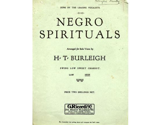 8001 | Swing Low sweet Chariot - From Negro Spirituals - For High Voice
