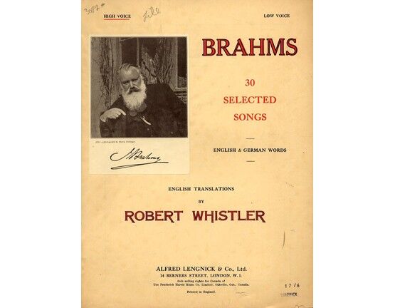 8069 | Brahms - 30 Selected Songs for High Voice - In English and German - Featuring Brahms