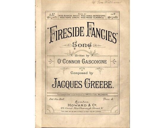 8074 | Fireside Fancies - Song in the Key of E flat Major for Low Voice - Sung by Miss Blanche Bayley, Miss Agnes Beresford, Miss Howe Carewe and Miss Madge