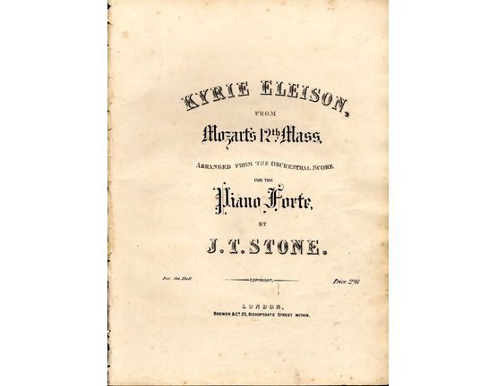 8117 | Kyrie Eleison - From Mozarts 12th mass - Arranged from the orchestral score for Pianoforte