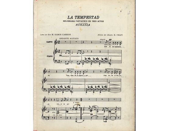 8167 | La Tempestad - Melodrama Fantastico en Tres Actos - Romanza - For Voice & Piano