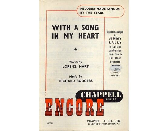 8167 | With a Song in my Heart -  Encore Famous Chappell Series - Specially Arranged by Jimmy Lally to Suit any Combination From Trio to Full Dance Orchestra
