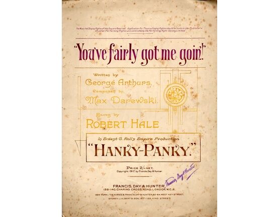 8284 | "You've Fairly got me Goin!" - Song Sung by Robery Hale in Ernest C. Rolls Empire Productions "Hanky-Panky"