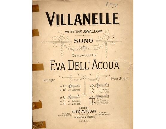 8646 | Villanelle -  With The Swallow - Song - In the key of E flat major with Cadenzas