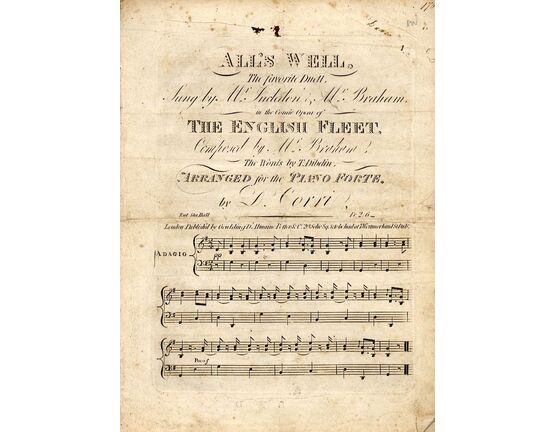 8729 | All's Well - The favourite Duett sung by Mr Incledon and Mr Braham in the Comic Opera of "The English Fleet" - Arranged for the Pianoforte