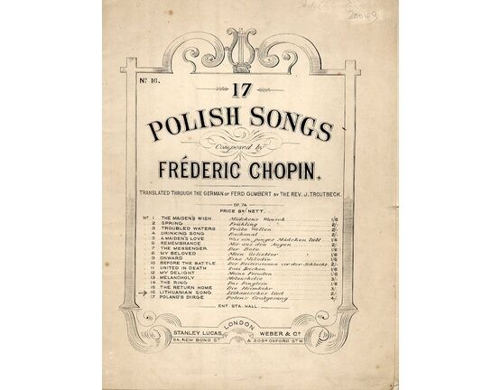 9067 | Chopin - Lithuanian Song (In English & German) - No. 16 of 17 Polish Songs