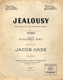 Jealousy - Song - Founded on the Famous Tango - Song - Low Key - Verse D minor, Chorus G major