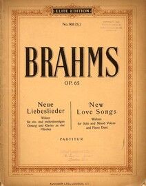 Brahms - Neue Liebeslieder (New Love Songs - Waltzes for Solo and Mixed Voices and Piano Duet - Op. 65 - Elite Edition No. 908(s)