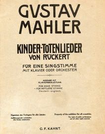 Kinder Totenlieder - Fur Eine Singstimme Mit Klavier Oder Orchestrer