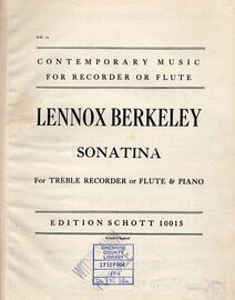 Berkeley - Sonatina - For Treble Recorder or Flute & Piano - RMS. 34 - Edition Schott 10015