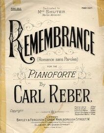 Remembrance - Romance sans Paroles for Pianoforte