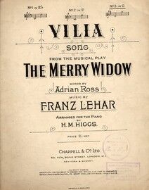 Vilia - Song from musical play The Merry Widow - Key of G major for high voice