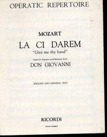 La Ci Darem la mano, " Give me thy Hand"  - Duet for Soprano and Baritone de l Opera de Mozart. IL Don Giovanni pour piano. Op. 66