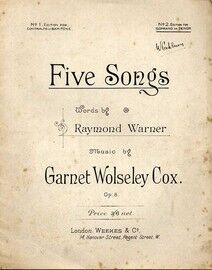Five Songs by Warner & Cox - For Soprano or Tenor - Op. 8