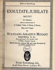 Exsultate, Jubilate - Motet for Soprano with Accompaniment of 2 Violins, Viola, 2 Oboes, 2 Horns, Bass and Organ - Miniature Orchestra Score