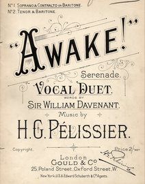 Awake -  Serenade - Vocal Duet for Soprano & Contralto or Baritone