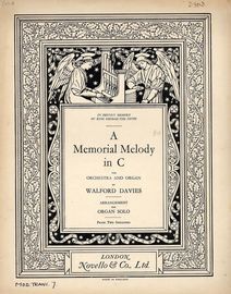 A Memorial Melody in C  For Orchestra and Organ  (In Devout Memory of King George the Fifth) - For Organ Solo