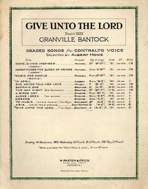 Bantock - Give Unto The Lord - Graded Songs for Contralto Voice - Song in the key of A Major