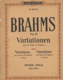 Brahms - Variations - uber ein Thema von Paganini - Op. 35 - Elite Edition No. 627 (S) - Heft I - Piano Solo