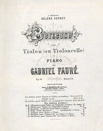 A Madame Helene Depret - Berceuse - Op. 16 - For violin and piano with seperate violin part