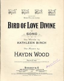 Bird of Love Divine - Song - In the key of A flat major for low voice - As sung by Miss Felice Lyne