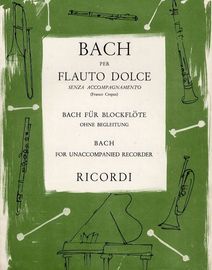 Bach For Unnaccompanied Recorder