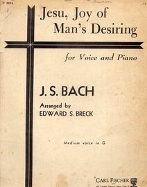 Jesu, Joy of Man's Desiring for voice and Piano in Medium key of G major