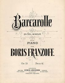Barcarolle en Sol Mineur pour Piano - Op. 13