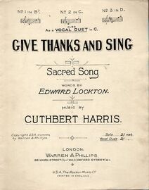 Give Thanks And Sing - Sacred Song - Vocal Duet - in The Key of C Major - For Medium Voice