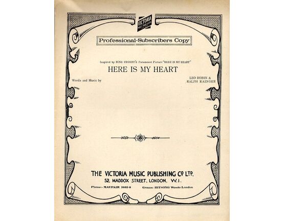 10085 | Here Is My Heart - Song Inspired by Bing Crosby's Paramount Picture "Here is My Heart"