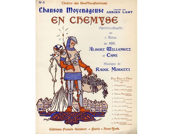 10129 | Chanson Moyenageuse - Couplets chante par Adrien Lamy de L'Operette-Bouffe "En Chemyse!" - No. 3 - For Piano and Voice - French Edition