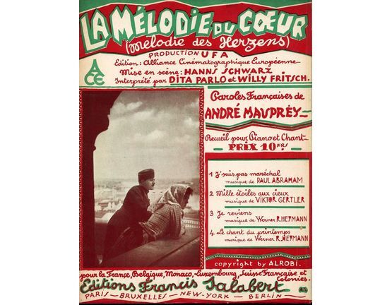 10129 | La Melodie du Coeur - Four Songs from the U.F.A. Film "La Melodie du Coeur" -  For Piano and Voice with Ukulele chord symbols - French Edition