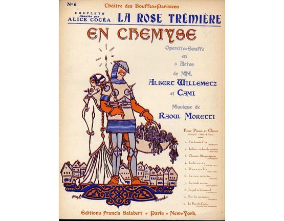 10129 | La Rose Tremiere - Couplets chante par Alice Cocea de L'Operette-Bouffe "En Chemyse!" - No. 6 - For Piano and Voice - French Edition