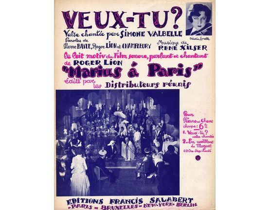 10129 | Veux-Tu? - Valse lente chantee du film sonore, parlant et chantant "Marius a Paris" - For Piano and Voice with Ukulele chord symbols - French Edition