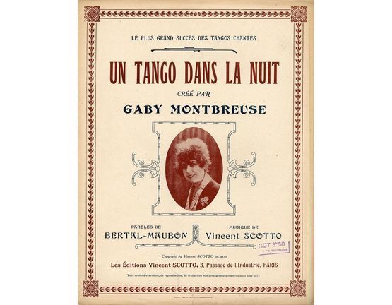10187 | Un Tango dans la nuite - Cree par Gaby Montbreuse - For Piano and Voice - French Edition