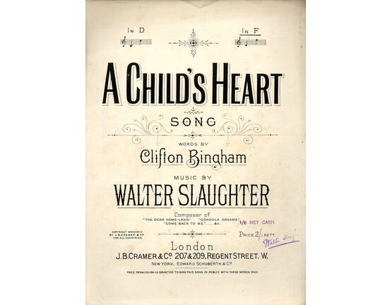 10264 | A Childs Heart - Song - In the Key of F - for Piano and Voice