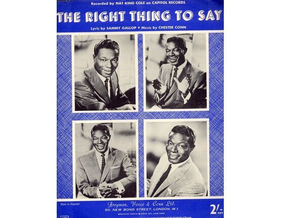 10299 | The Right Thing to Say - Recorded by Nat King Cole on Capitol Records