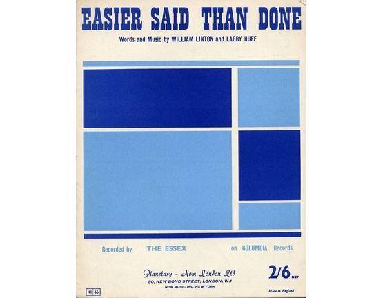 10349 | Easier Said Than Done - Recorded by The Essex on Columbia Records - For Piano and Voice with chord symbols