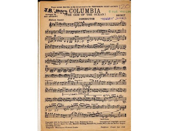 10384 | Columbia (The Gem of the Ocean) - Arrangement for Full Orchestra