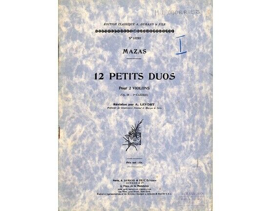10429 | Mazas - 12 Petits Duos pour 2 Violons - Book 1 (1-6) - Op. 38, Ier Cahier - Edition Classique A. Durand & Fils No. 10293