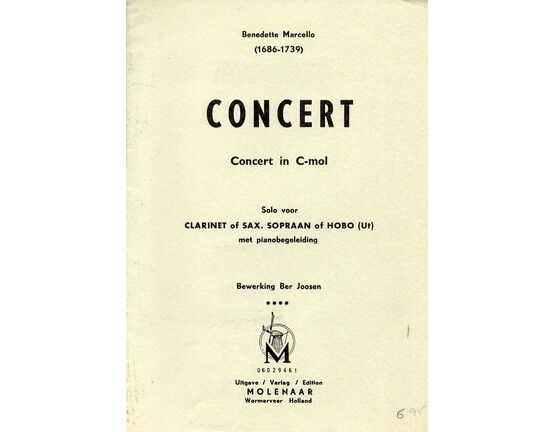 10457 | Concert in C-Mol - Solo Voor Clarinet of Sax. Sopraan of Hobo (Ut) Met Pianobegeleiding - Bewerking Ber Joosen
